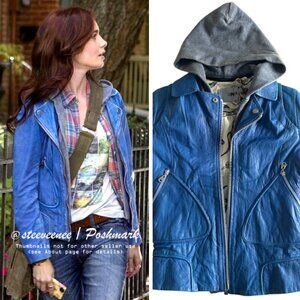 Doma Electric Blue Leather Jacket with Detachable Hood ALT ASO Clary Fray